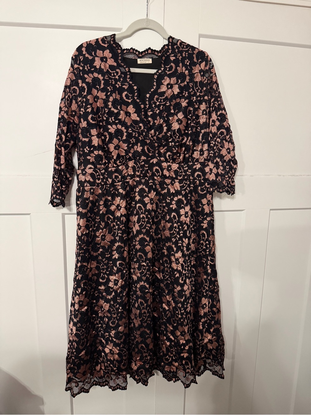 Kiyonna Black & Blush Floral Lace Midi Dress